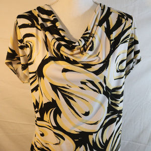 Chico's Size 3 SS Dress Blouse Black White Yellow